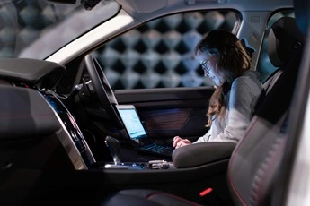 working on a pc in a vehicle